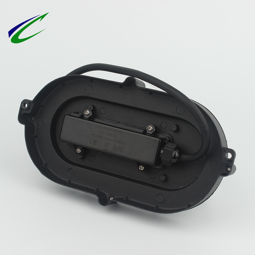 IP65 9W black LED Bulkhead Lamp 4000K glass cover PC base