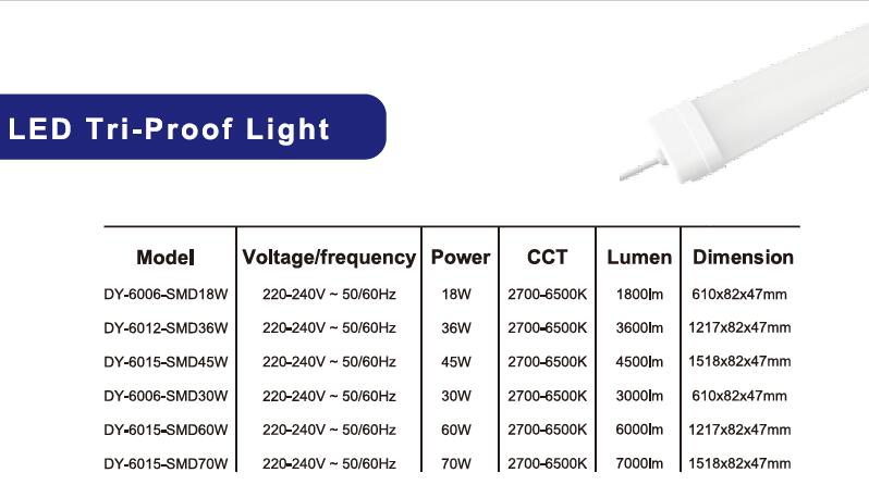 1.2m Integrated 60W LED Tri-Proof Light (with cable）