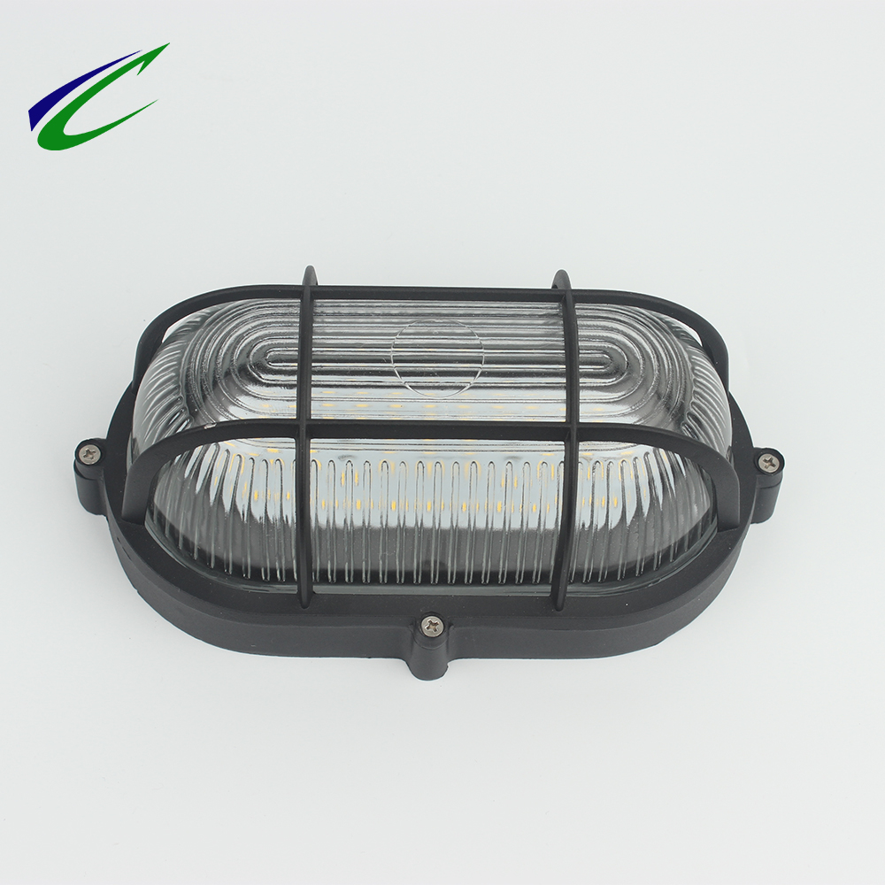 IP65 9W black LED Bulkhead Lamp 4000K glass cover PC base